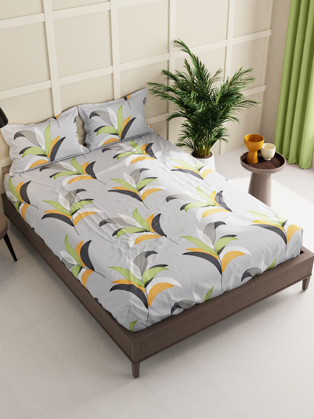

BIANCA Purple & Olive Green Floral 150 TC Queen Bedsheet with 2 Pillow Covers