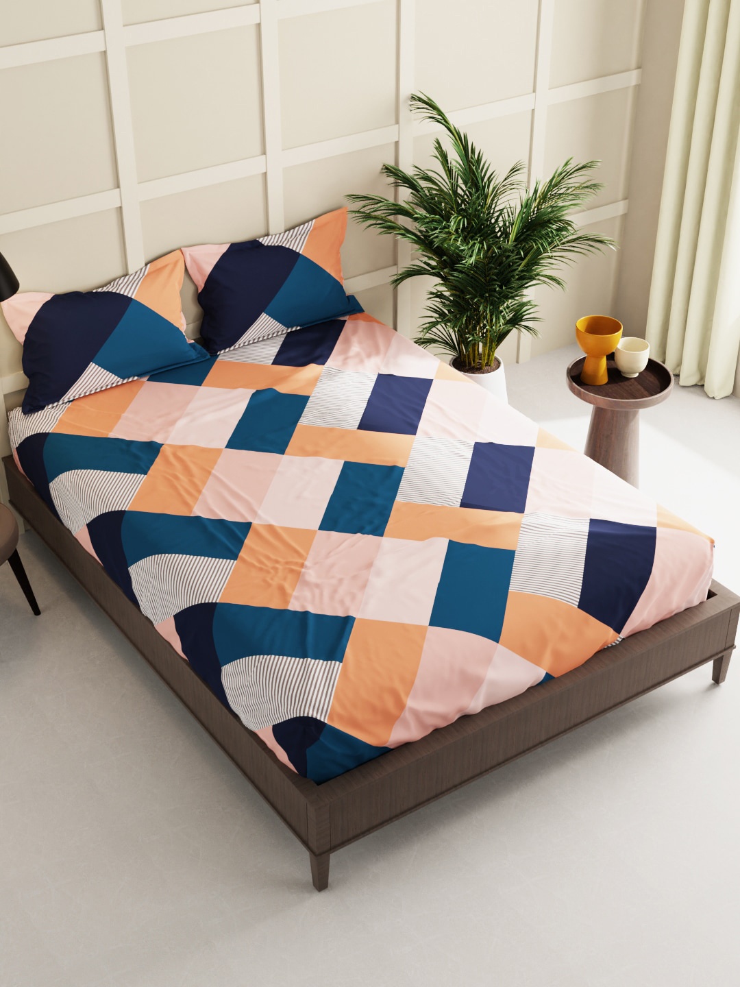 

BIANCA Pink & Black Geometric 150 TC Queen Bedsheet with 2 Pillow Covers