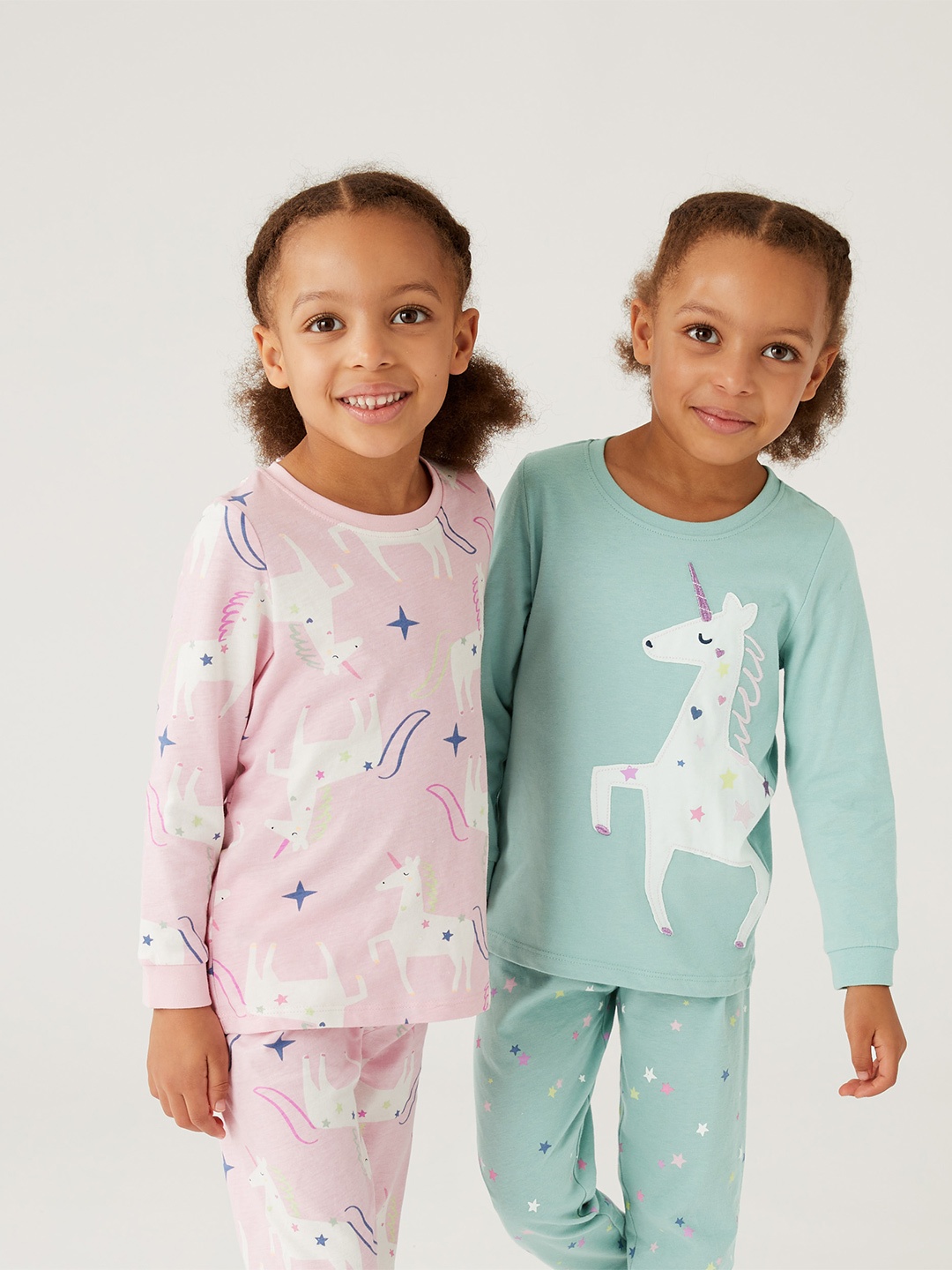 

Marks & Spencer Unisex Kids Green & Pink Pack of 2 Printed Night suits
