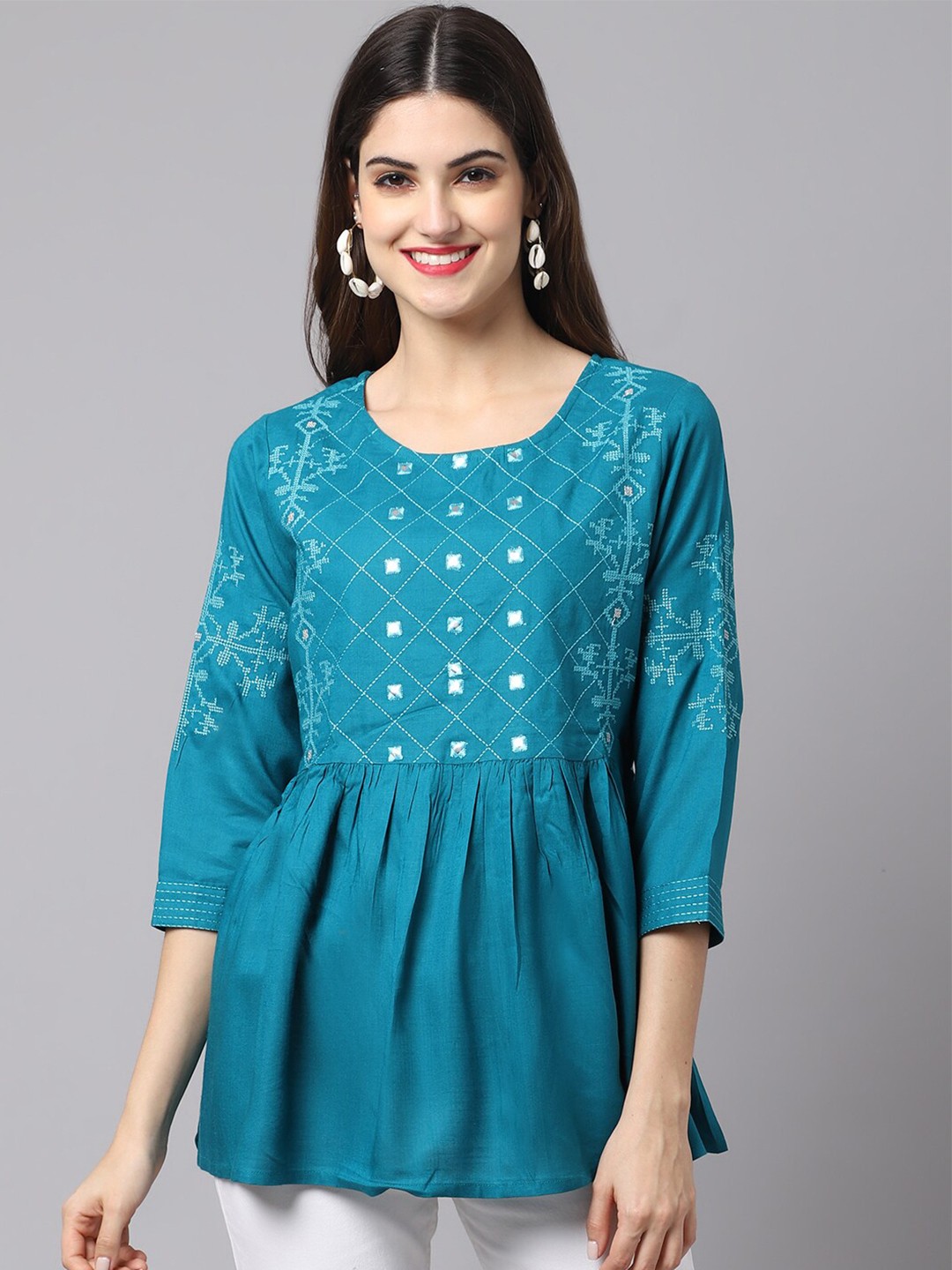

ANAISA Women Blue Embroidered Top