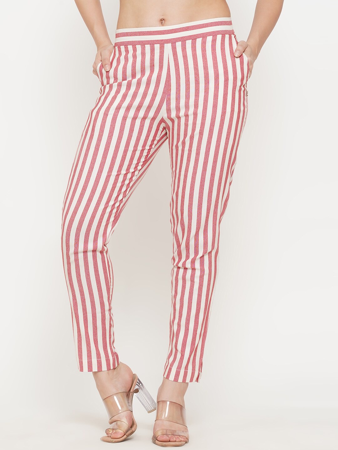 

FABNEST Women Red Striped Relaxed Slim Fit Trousers