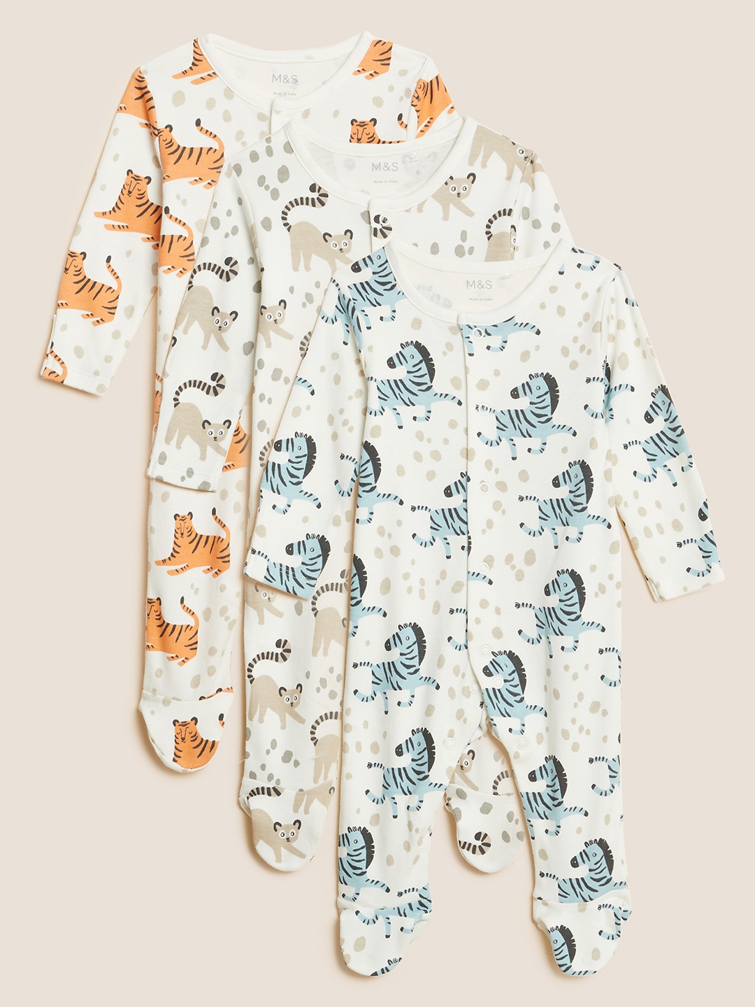

Marks & Spencer Kids Set of 3 Printed Cotton Sleepsuit, White