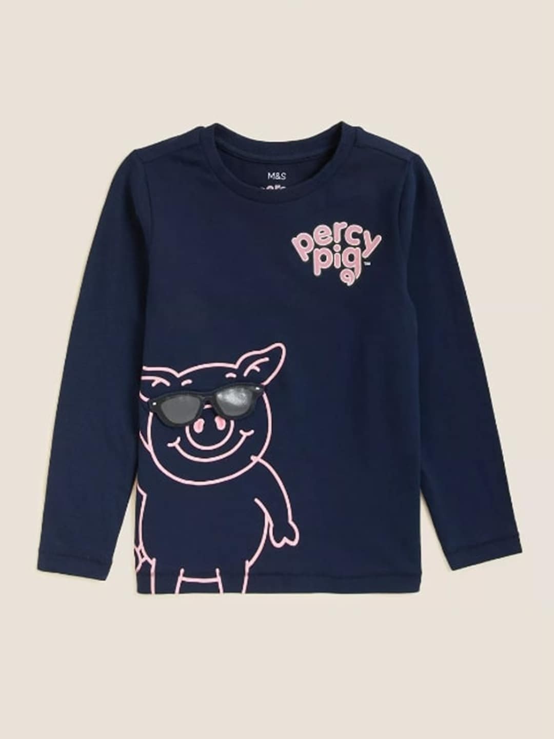 

Marks & Spencer Boys Navy Blue & Pink Printed Applique Pure Cotton T-shirt