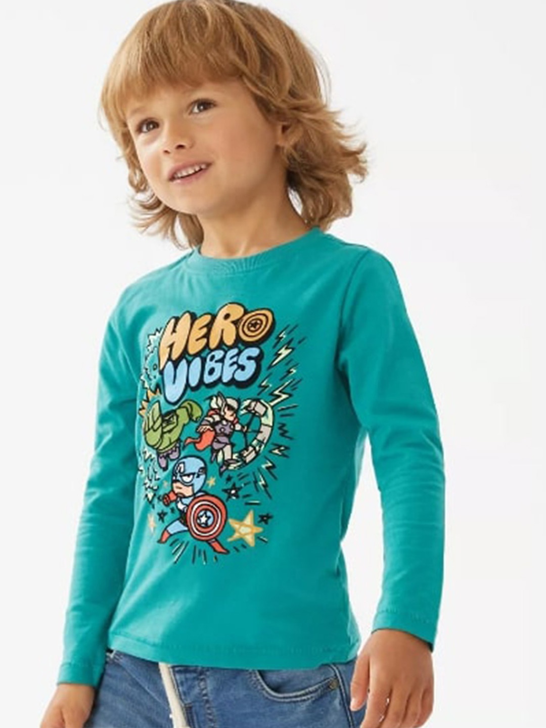 

Marks & Spencer Boys Sea Green Typography Printed Cotton T-shirt