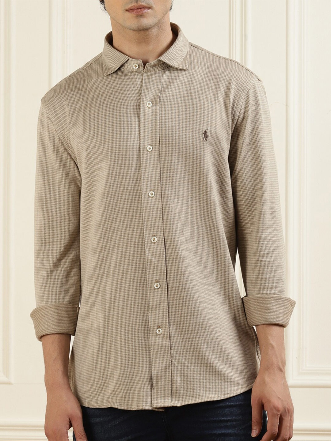 

Polo Ralph Lauren Men Beige Checked Pure Cotton Shirts