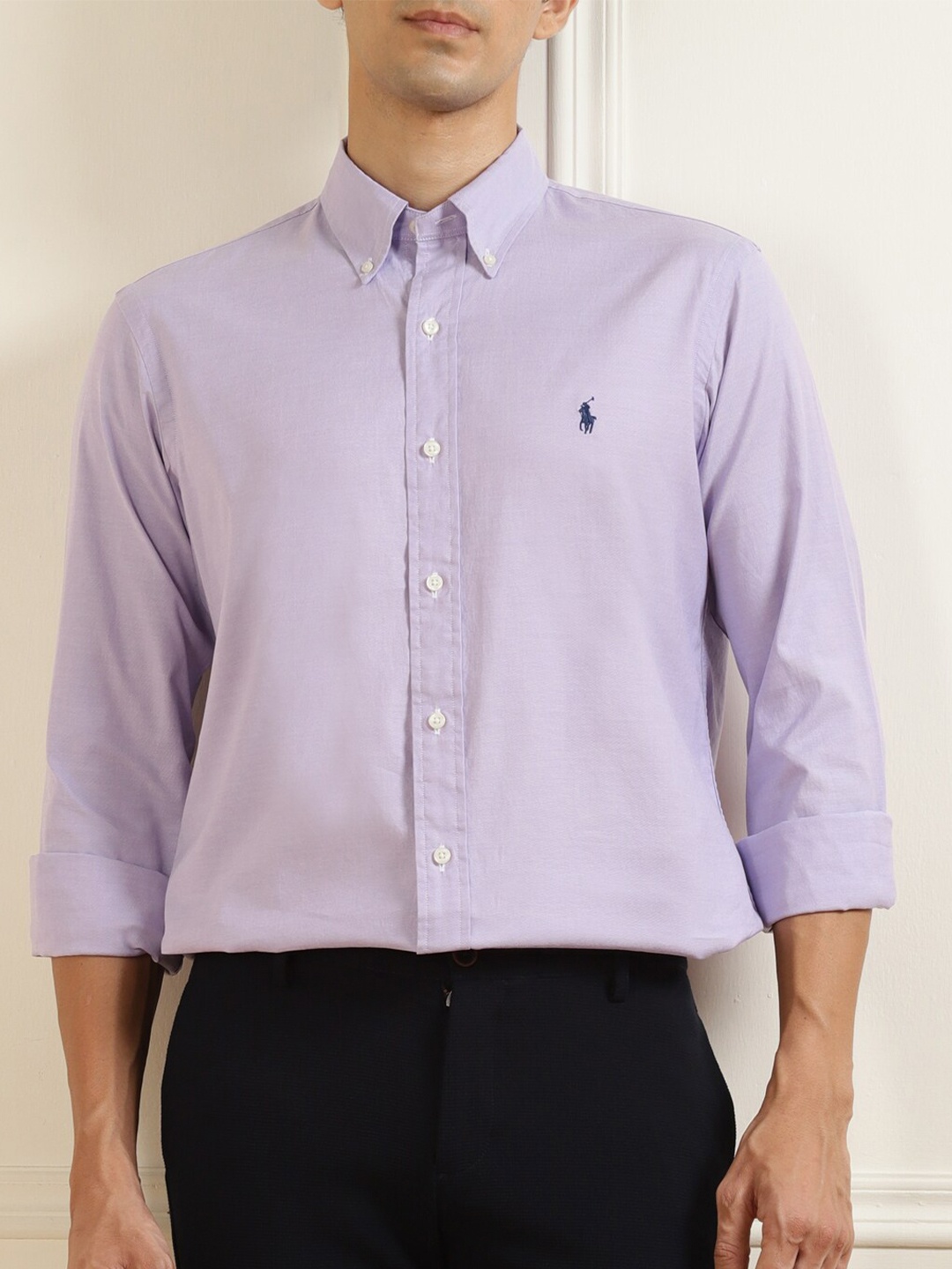 

Polo Ralph Lauren Men Purple Solid Casual Shirt with Embroidered