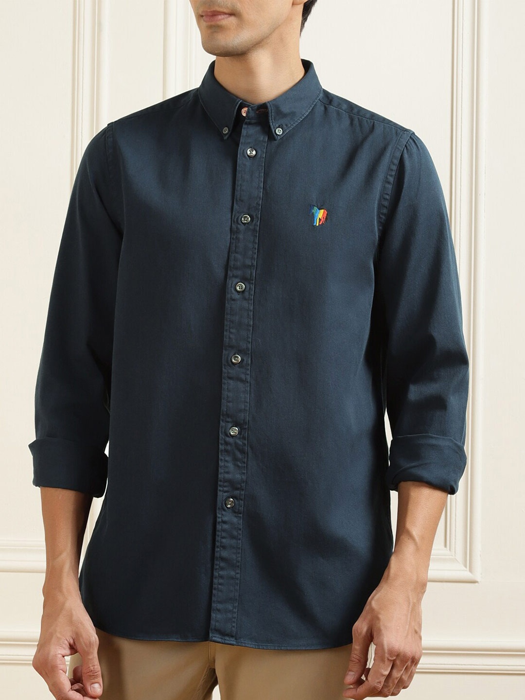 

PS By Paul Smith Men Navy Blue Cotton Casual Shirt
