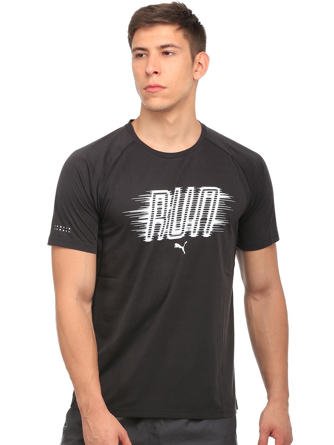 

Puma Men Black Run Printed Round Neck T-shirt