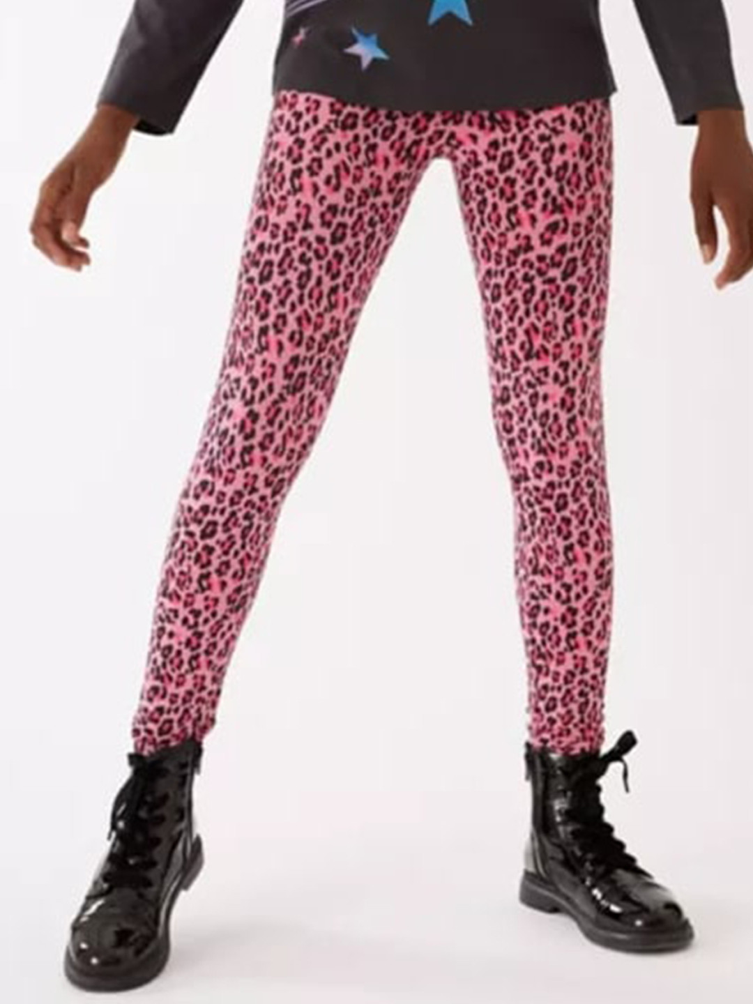 

Marks & Spencer Girls Pink & Black Printed Leggings