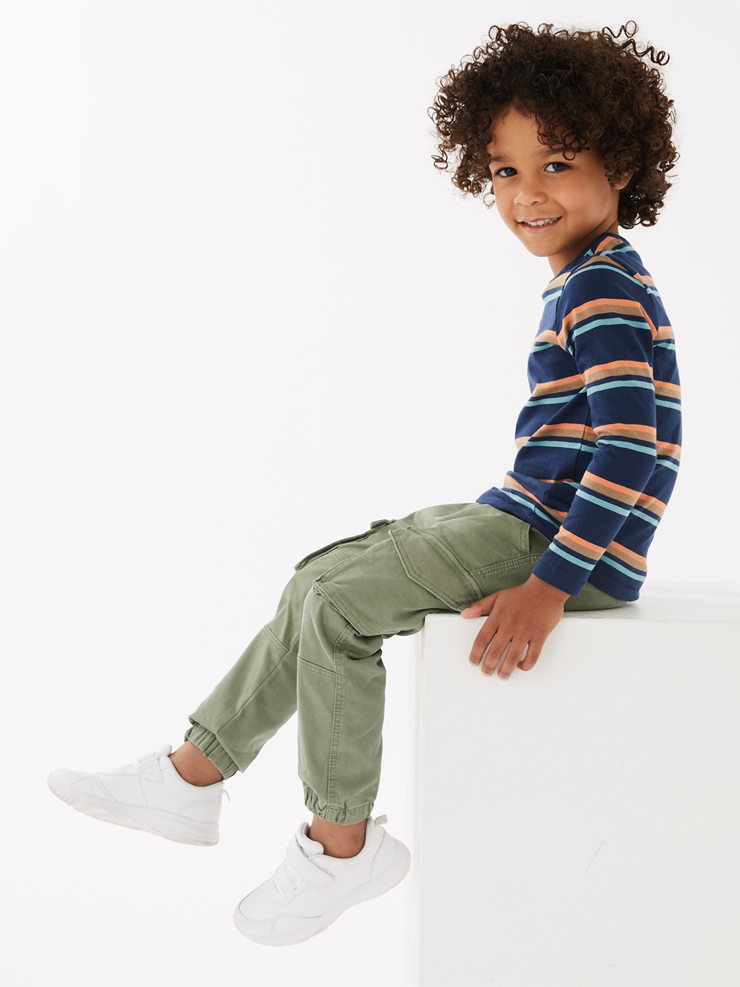 

Marks & Spencer Boys Khaki High-Rise Pure Cotton Joggers Trousers
