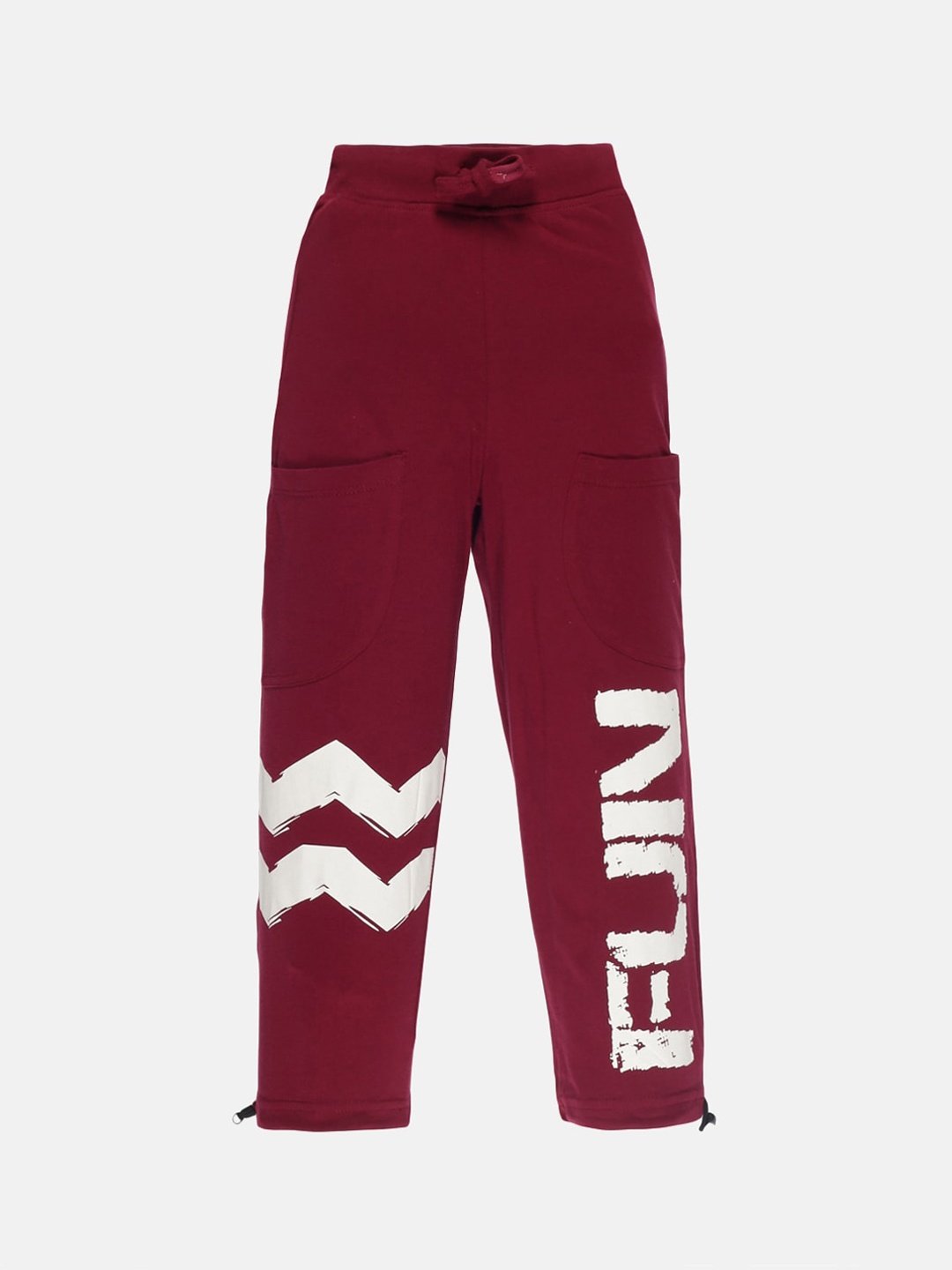 

KiddoPanti Boys Maroon Typography Printed Pure Cotton Track Pant