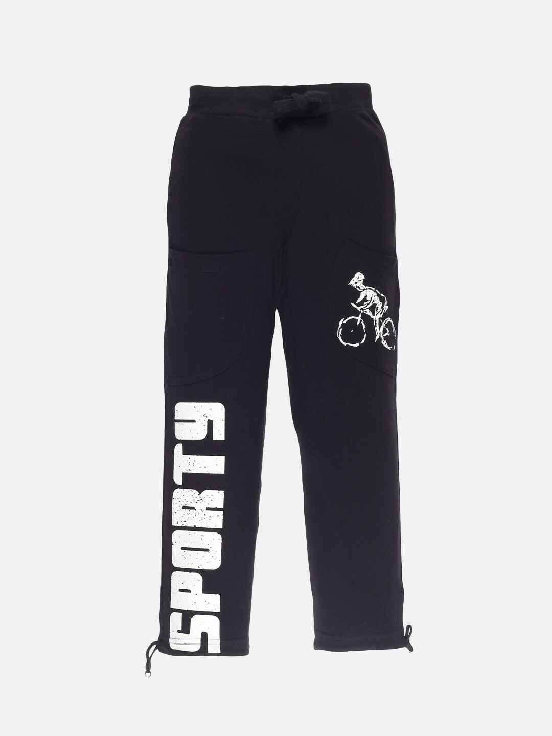 KiddoPanti Boys Black Printed Pure Cotton Track Pant