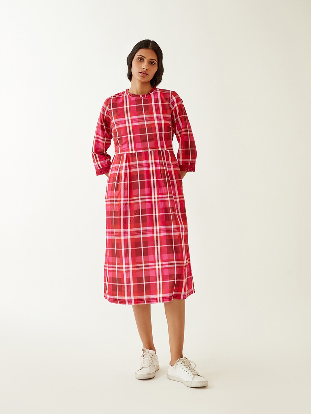 

Ancestry Red Checked Fit & Flare Dress
