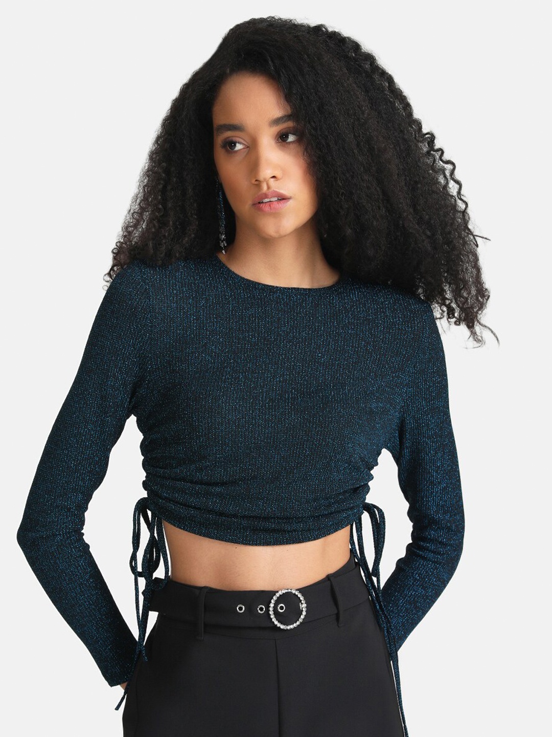 

Kazo Blue Crop Top With Ruching detailing