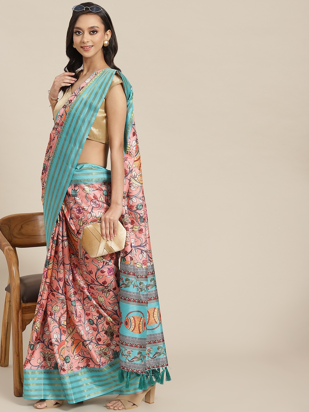 

Silk Land White & Pink Ethnic Motifs Zari Art Silk Banarasi Saree