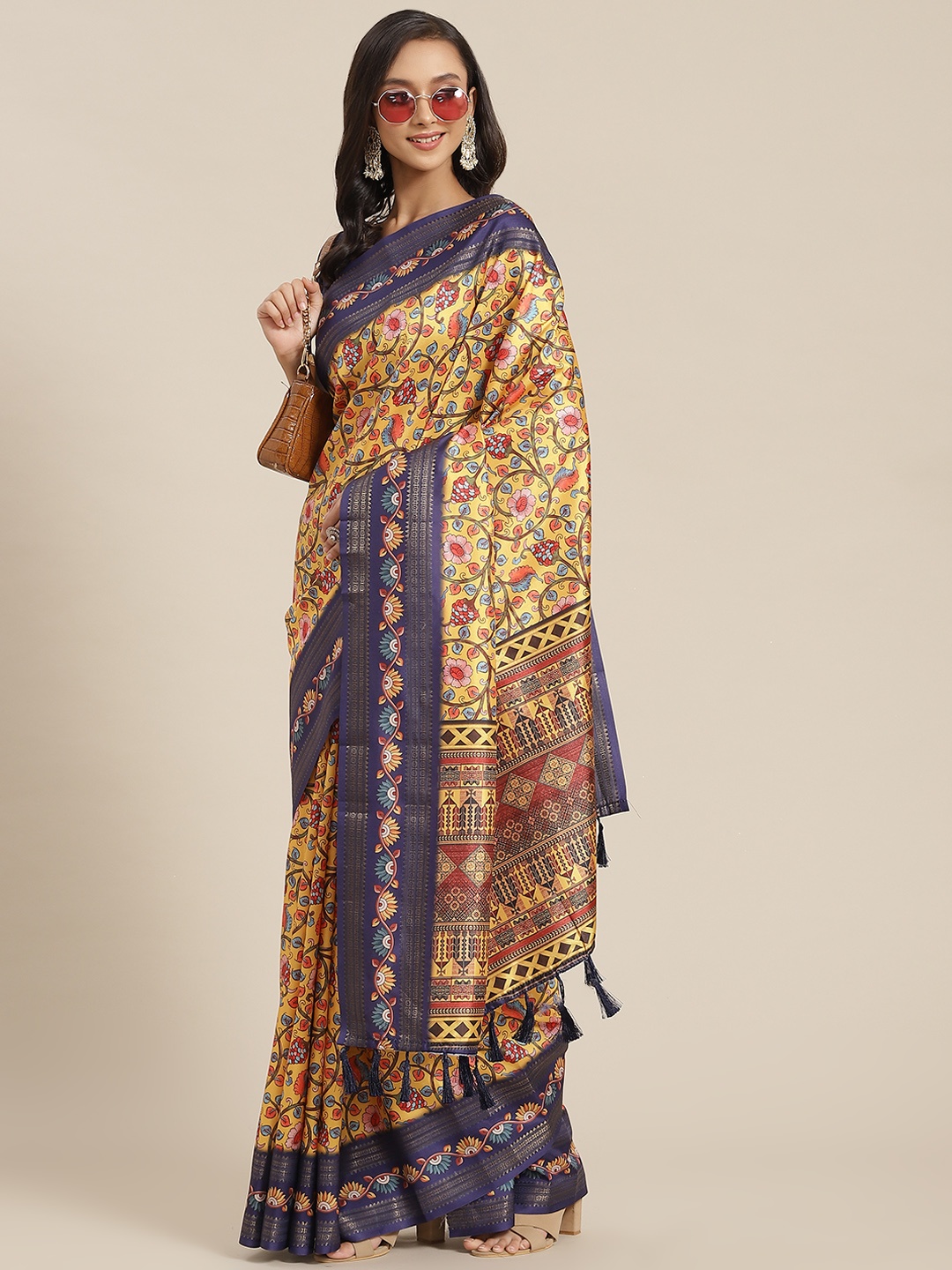 

Silk Land Ethnic Motifs Banarasi Art Silk Woven With Digital Print Saree, Yellow