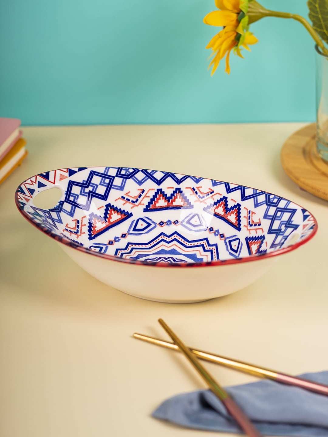 

MARKET99 Blue Printed Glazed Ceramic Food Serving Bowl