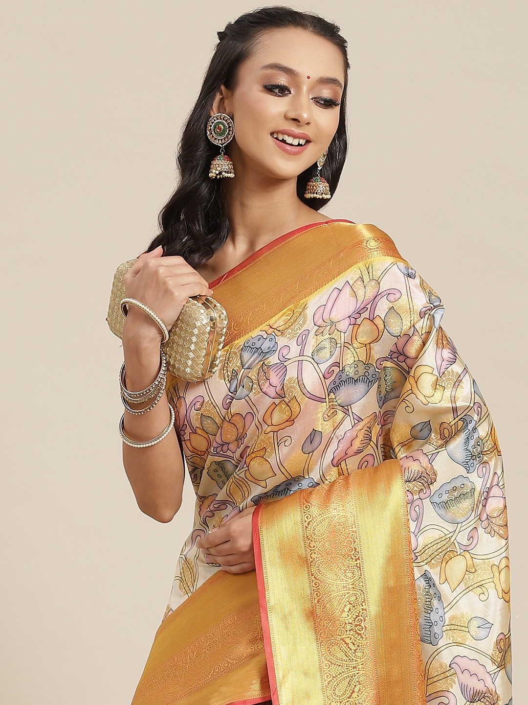 

Silk Land Ethnic Motifs Woven Banarasi Silk With Digital Print Saree, White