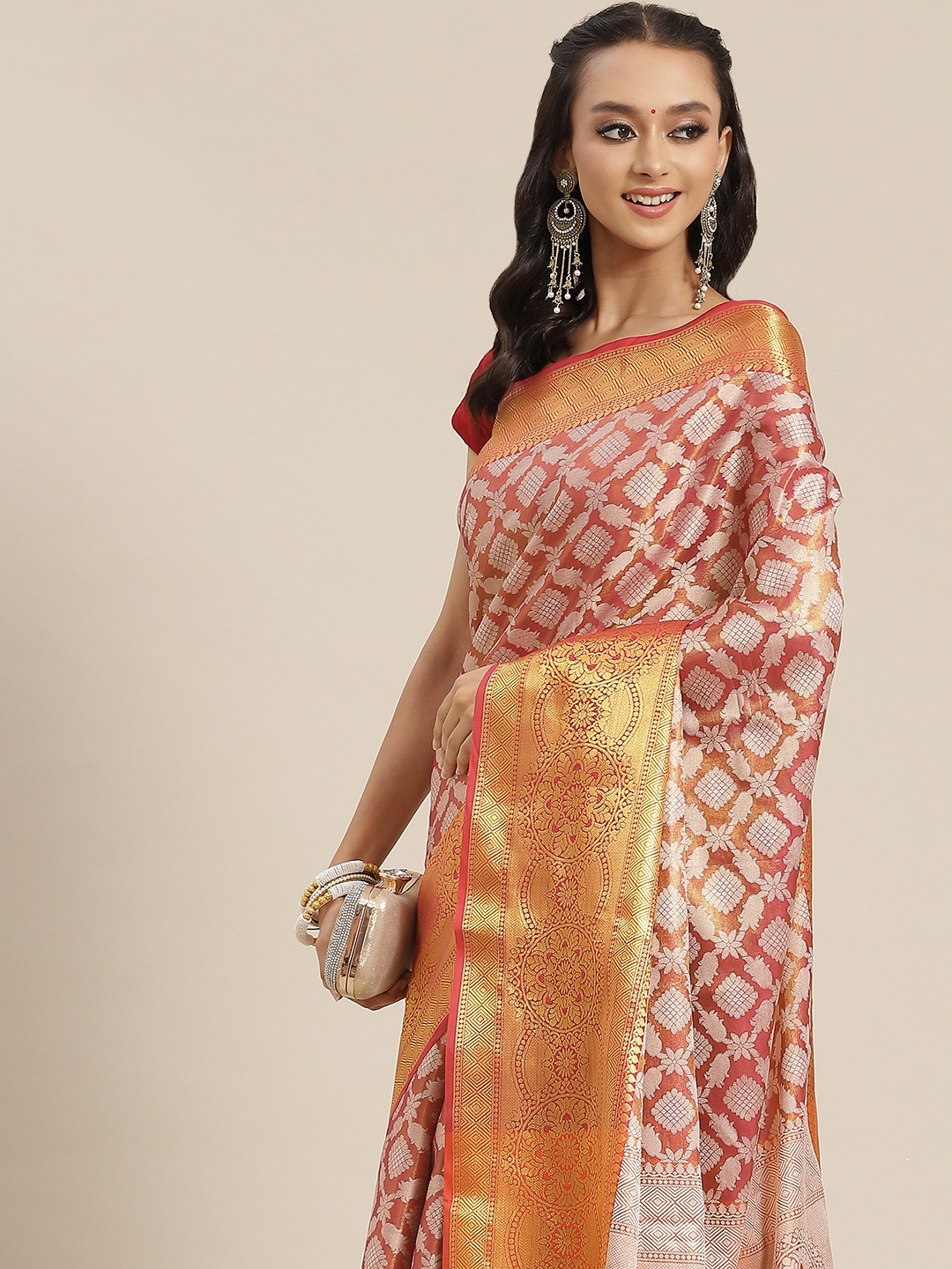 

Silk Land Pink Ethnic Motifs Zari Brocade Banarasi Saree