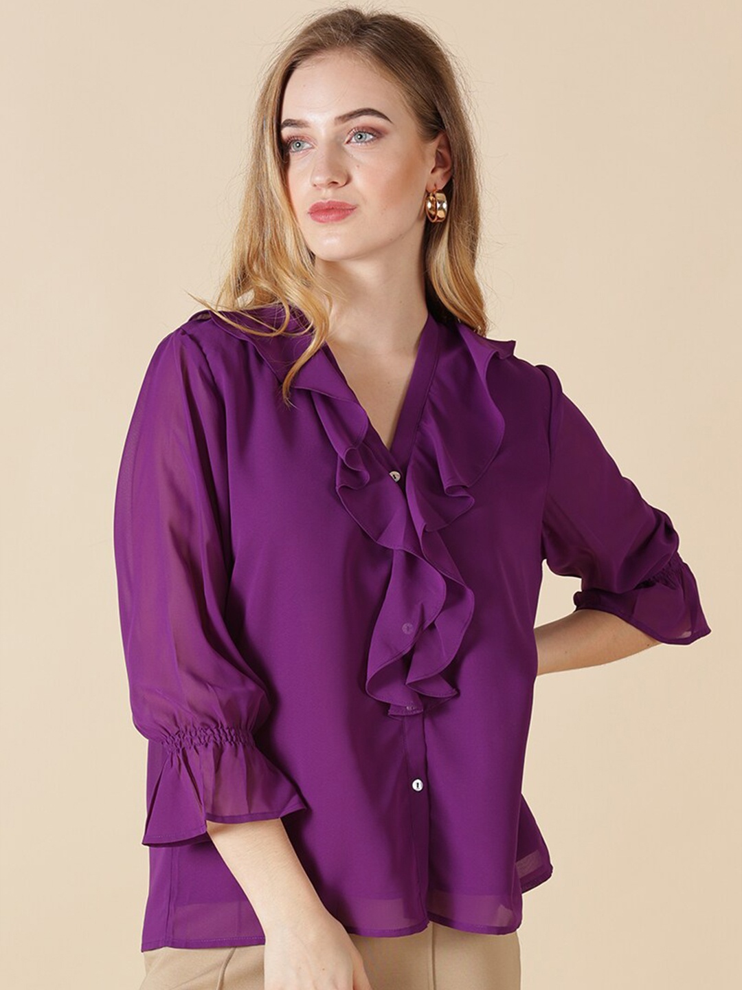 

Gipsy Purple Ruffles Georgette Top