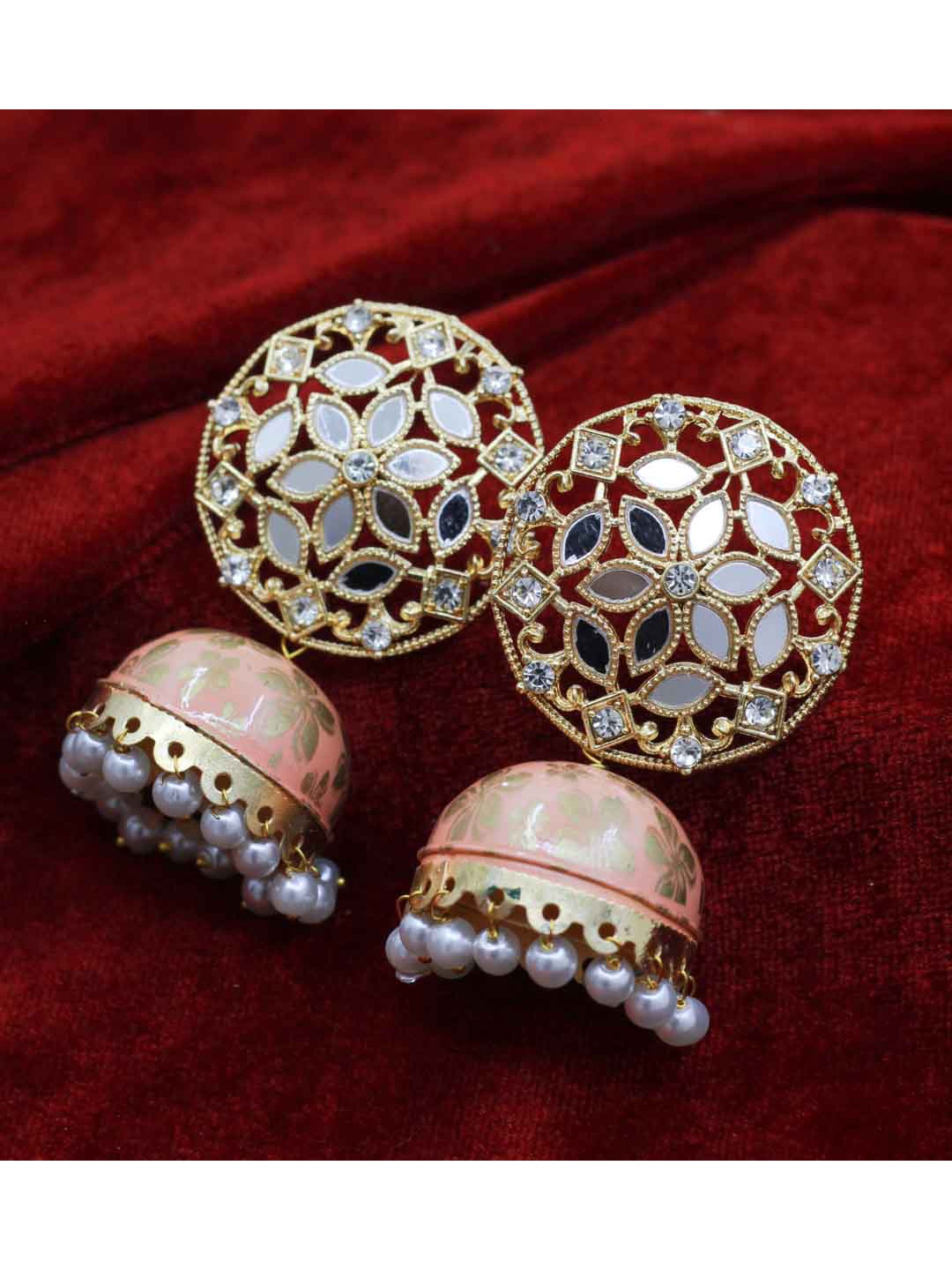 

SAIYONI Peach-Coloured Dome Shaped Jhumkas Earrings