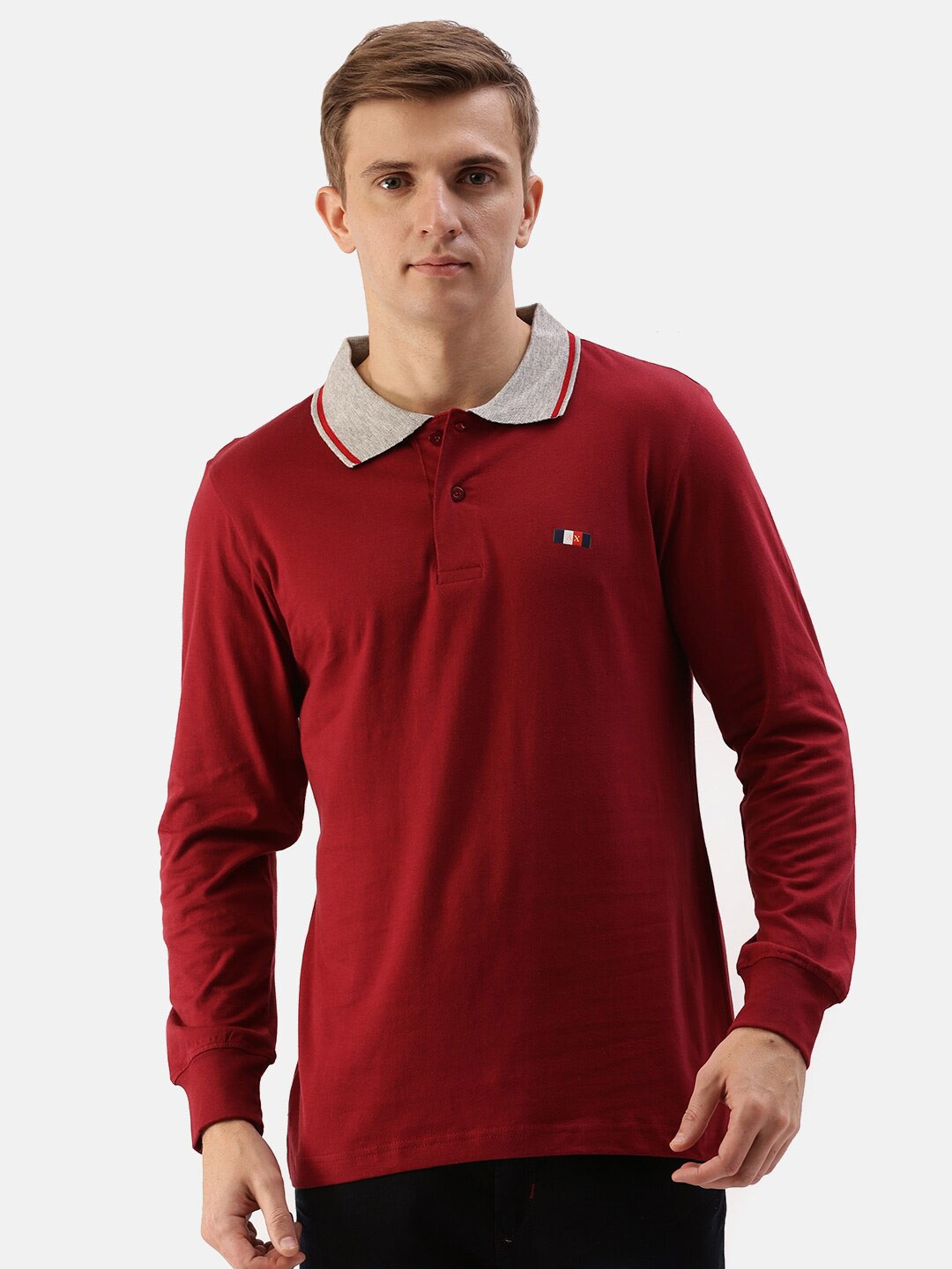 

ACTIMAXX Men Red & Grey Polo Collar Cotton T-shirt