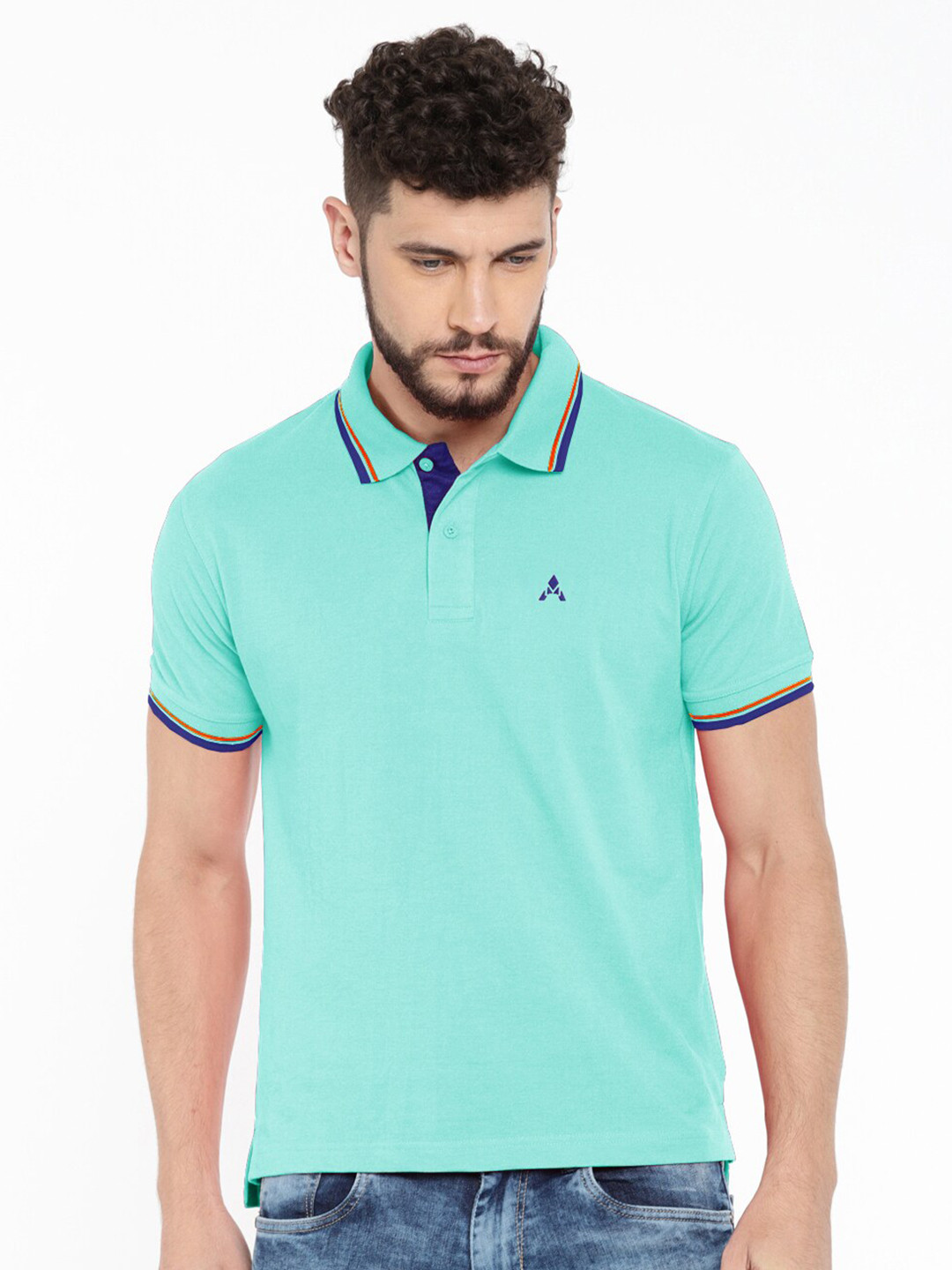 

ACTIMAXX Men Turquoise Blue Polo Collar T-shirt