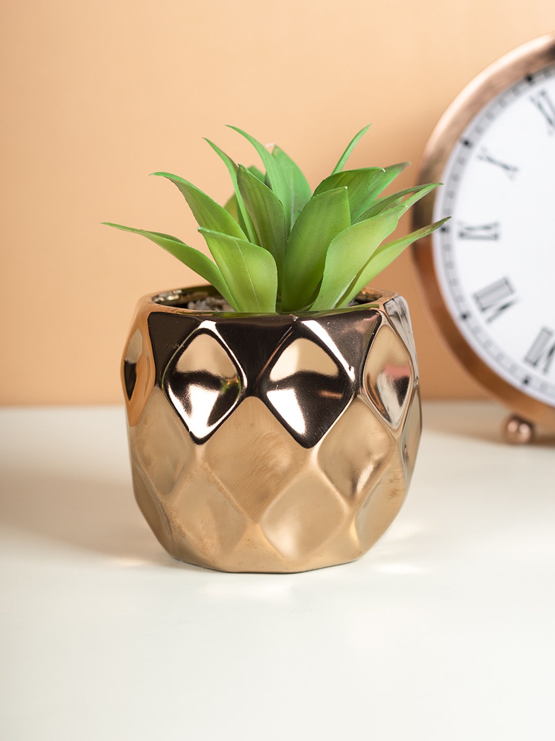 

MARKET99 Gold-Toned & Green Artificial Succulent Fake Bonsai Plant Pot