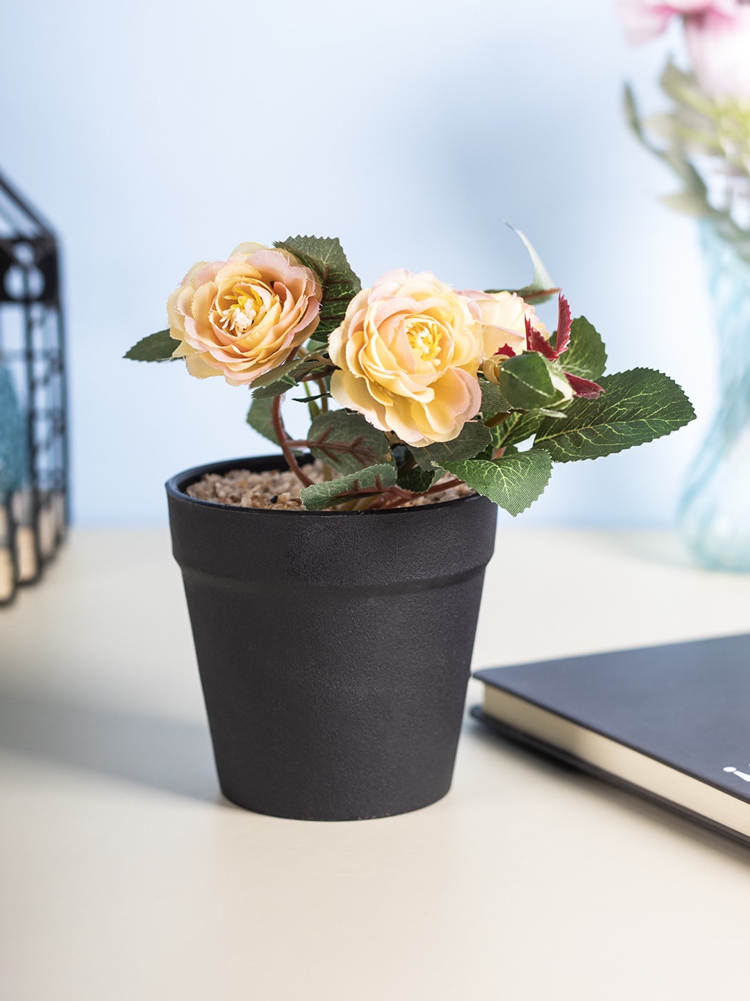 

MARKET99 Yellow & Green Artificial Bonsai Fake Rose Flower Plant Pot