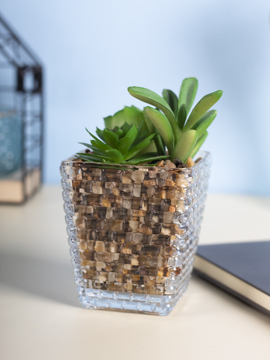 

MARKET99 Green & Transparent Mini Succulent Artificial Plants With Pot
