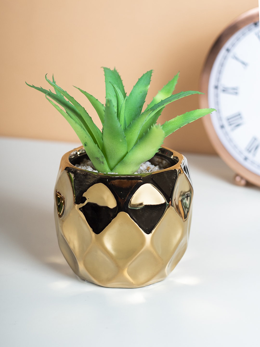 

MARKET99 Green & Gold-Toned Mini Artificial Succulent Fake Bonsai Plants