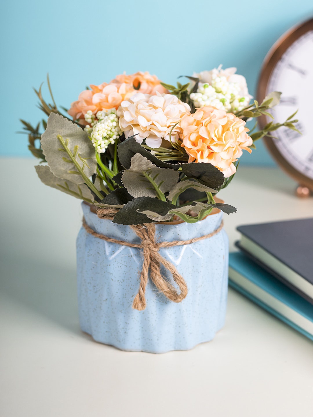 

MARKET99 Blue Diamond Shaped Pot With Rose Artificial Flowers