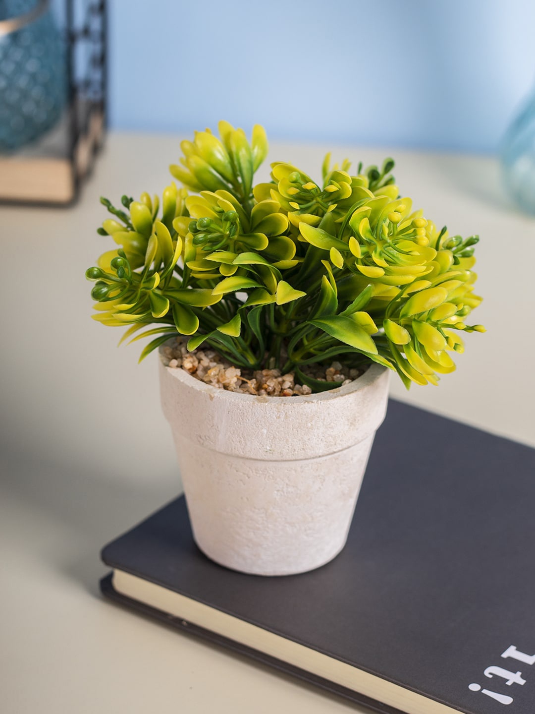 

MARKET99 Green & White Artificial Bonsai Bush Planter Pot