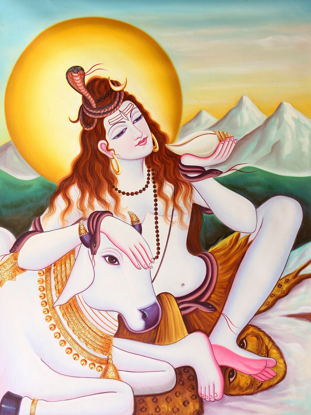 

Exotic India Lord Shiva, In The Company Of Nandi Oil Painting on Canvas, White