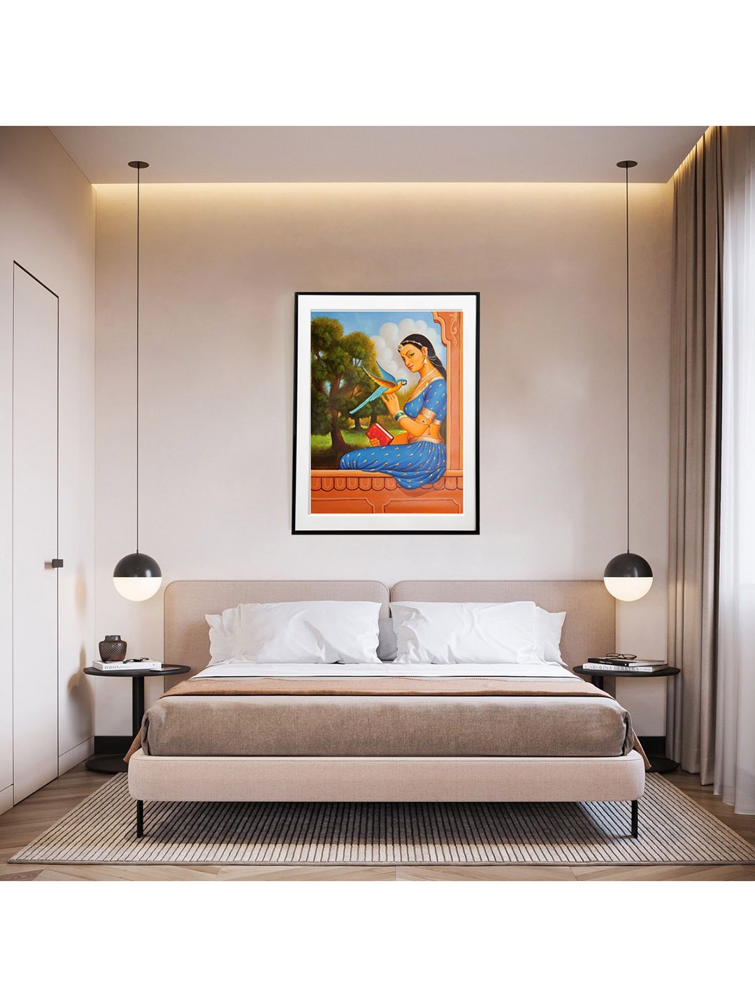 

Exotic India Blue & Red Lady with Her Messenger Painting Wall Art