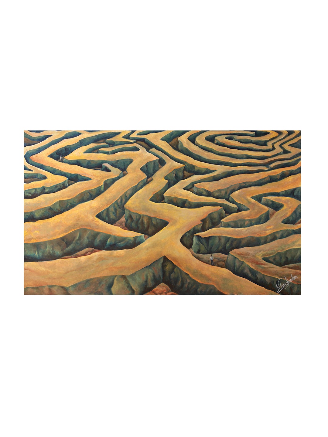 

Exotic India Mustard Yellow & Green The Labyrinth Oil Painting Wall Art