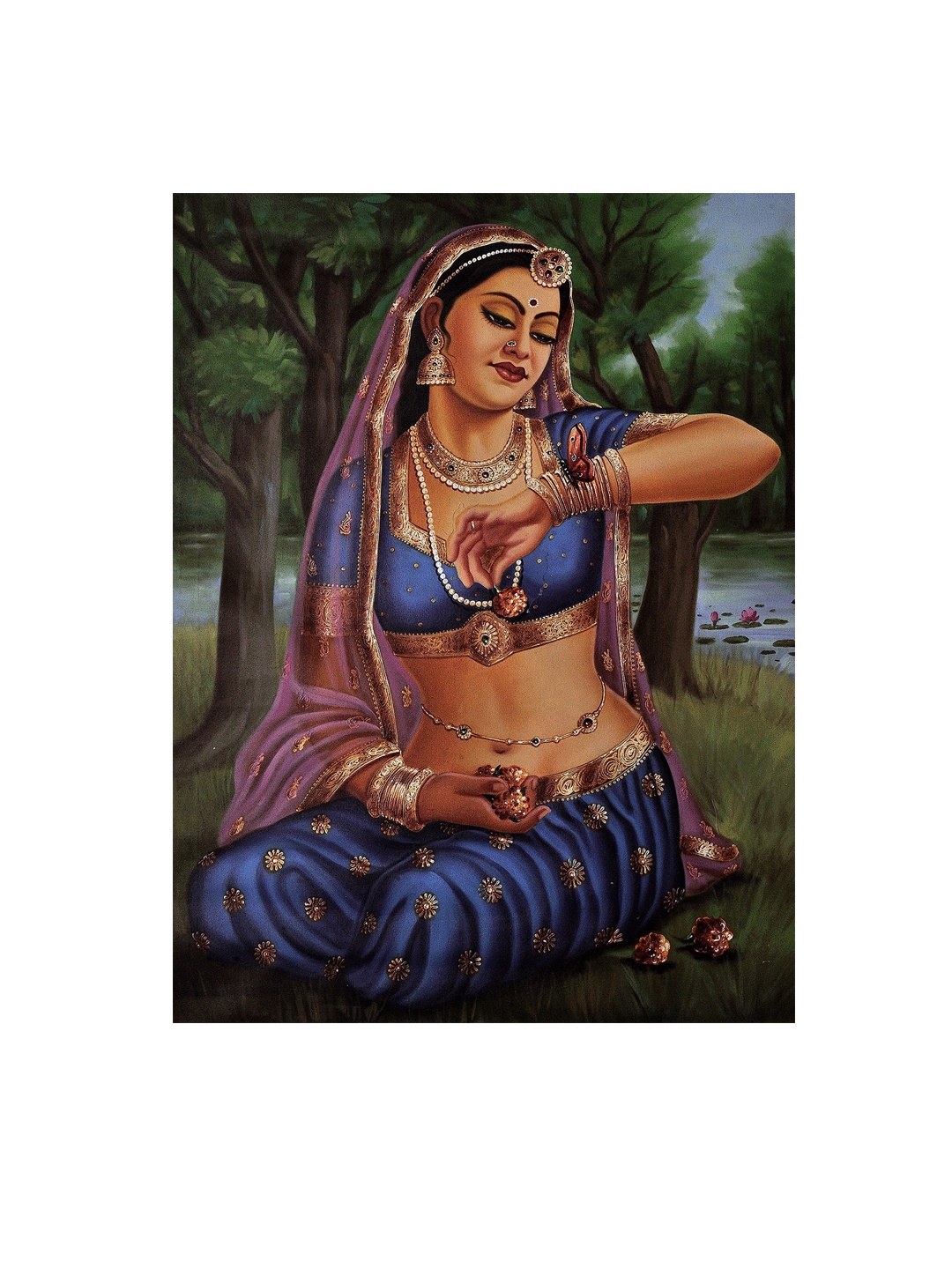 

Exotic India Lady with Butterfly Oil Painting on Canvas, Blue