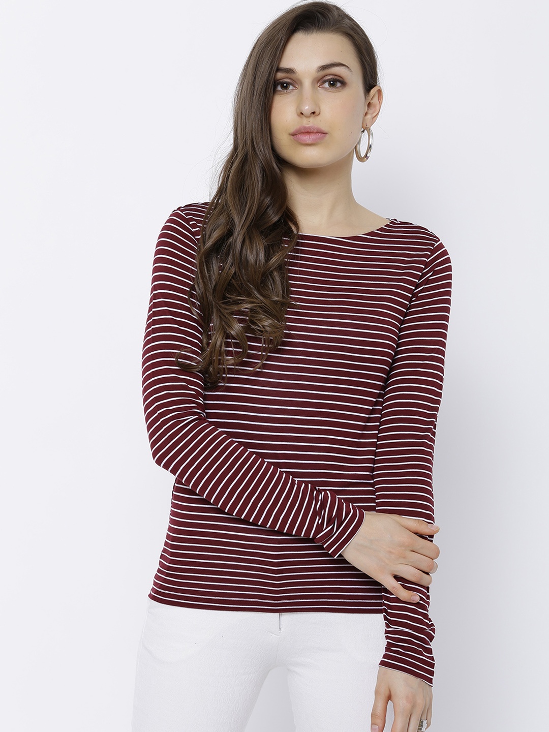 

Tokyo Talkies Women Maroon Striped Top