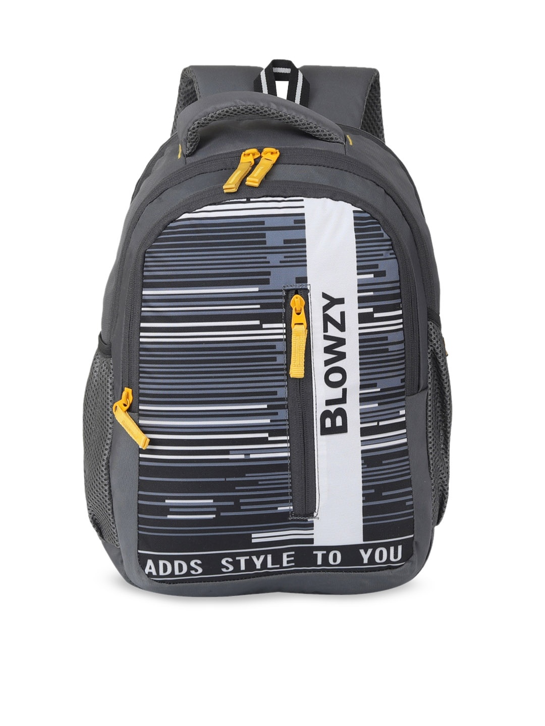 

Blowzy Bags Unisex Kids Grey & White Geometric Backpack with Hip Strap