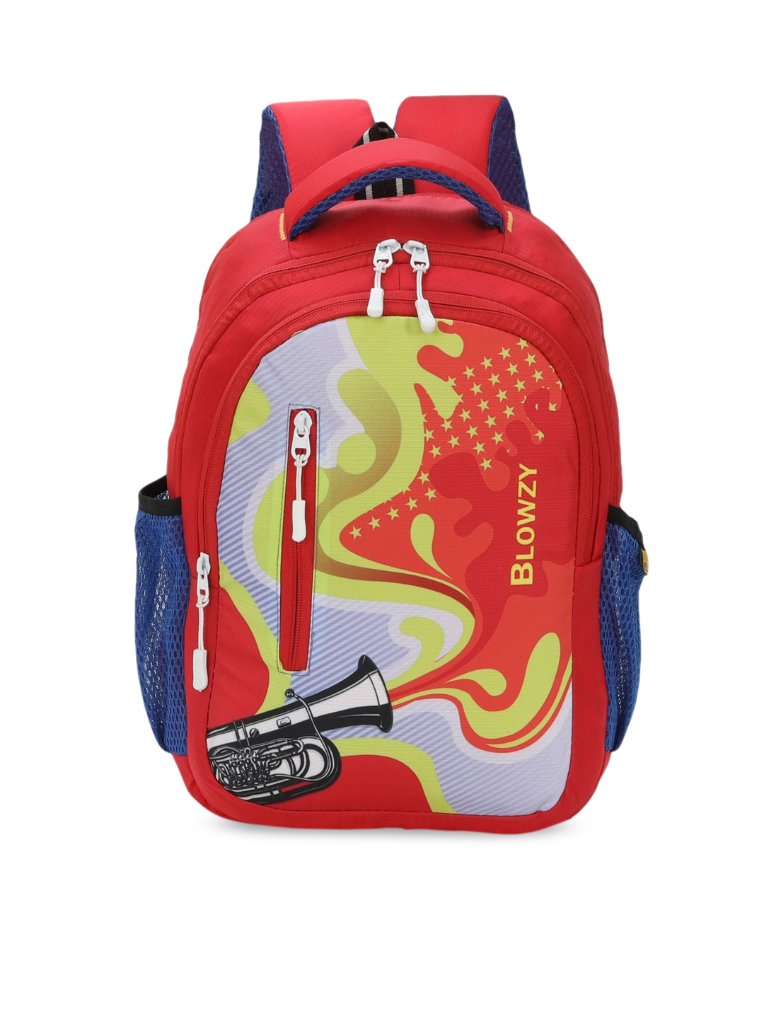 

Blowzy Bags Unisex Kids Red & Green Graphic Backpack with Hip Strap