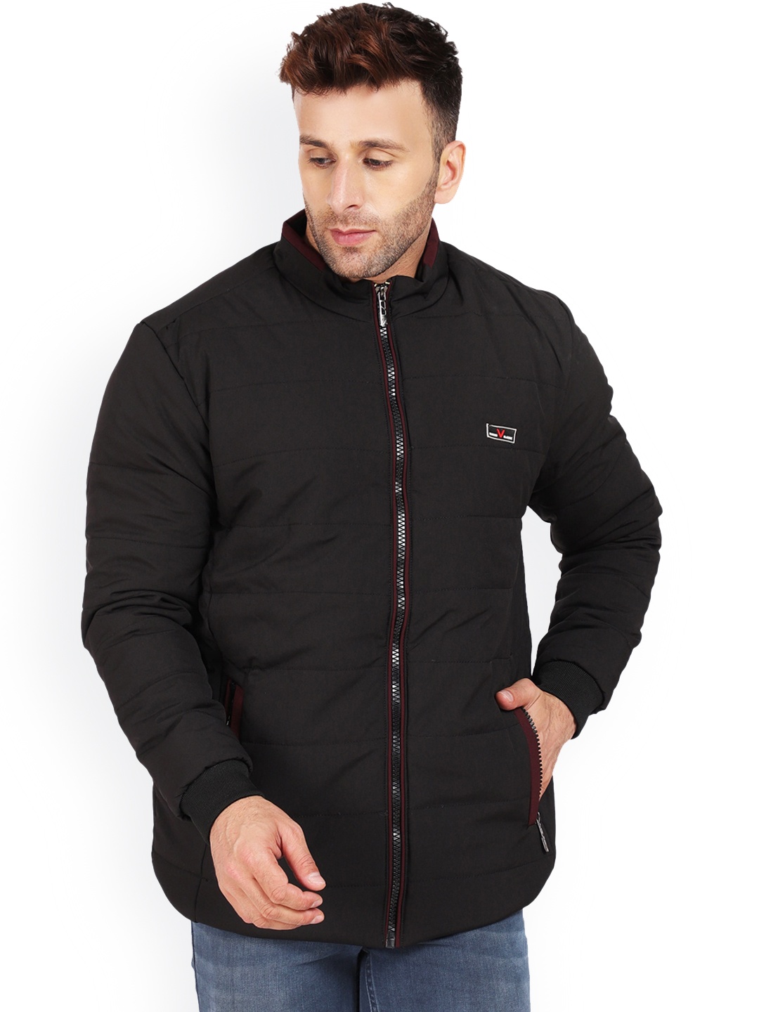 

AD & AV Men Black Water Resistant Longline Quilted Jacket