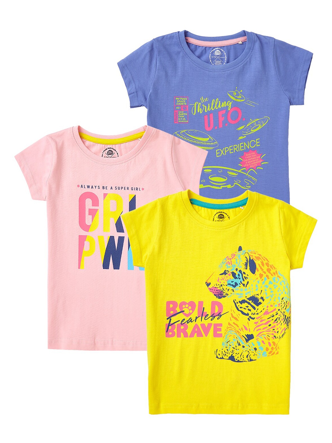 

Cub McPaws Girls Pack of 3 Blue & Yellow Printed T-shirt