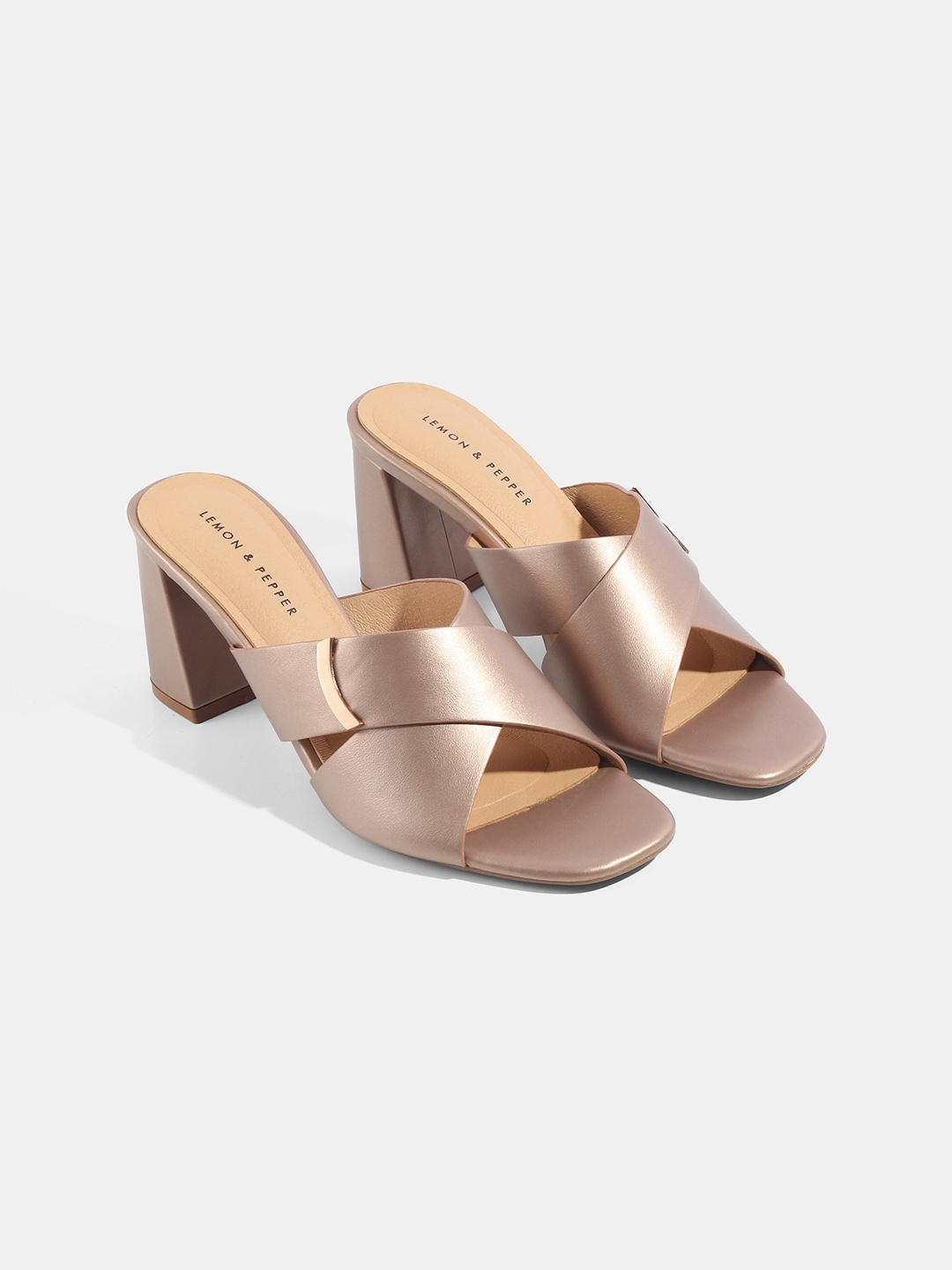 

LEMON & PEPPER Gold-Toned PU Block Heels
