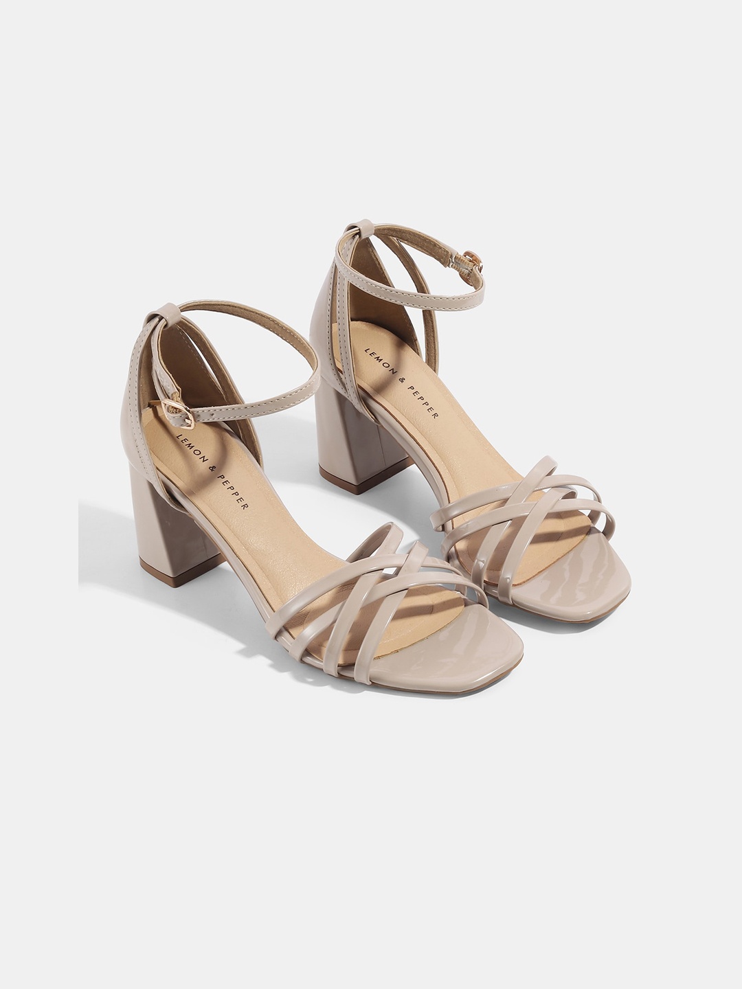 

LEMON & PEPPER Beige PU Block Heels