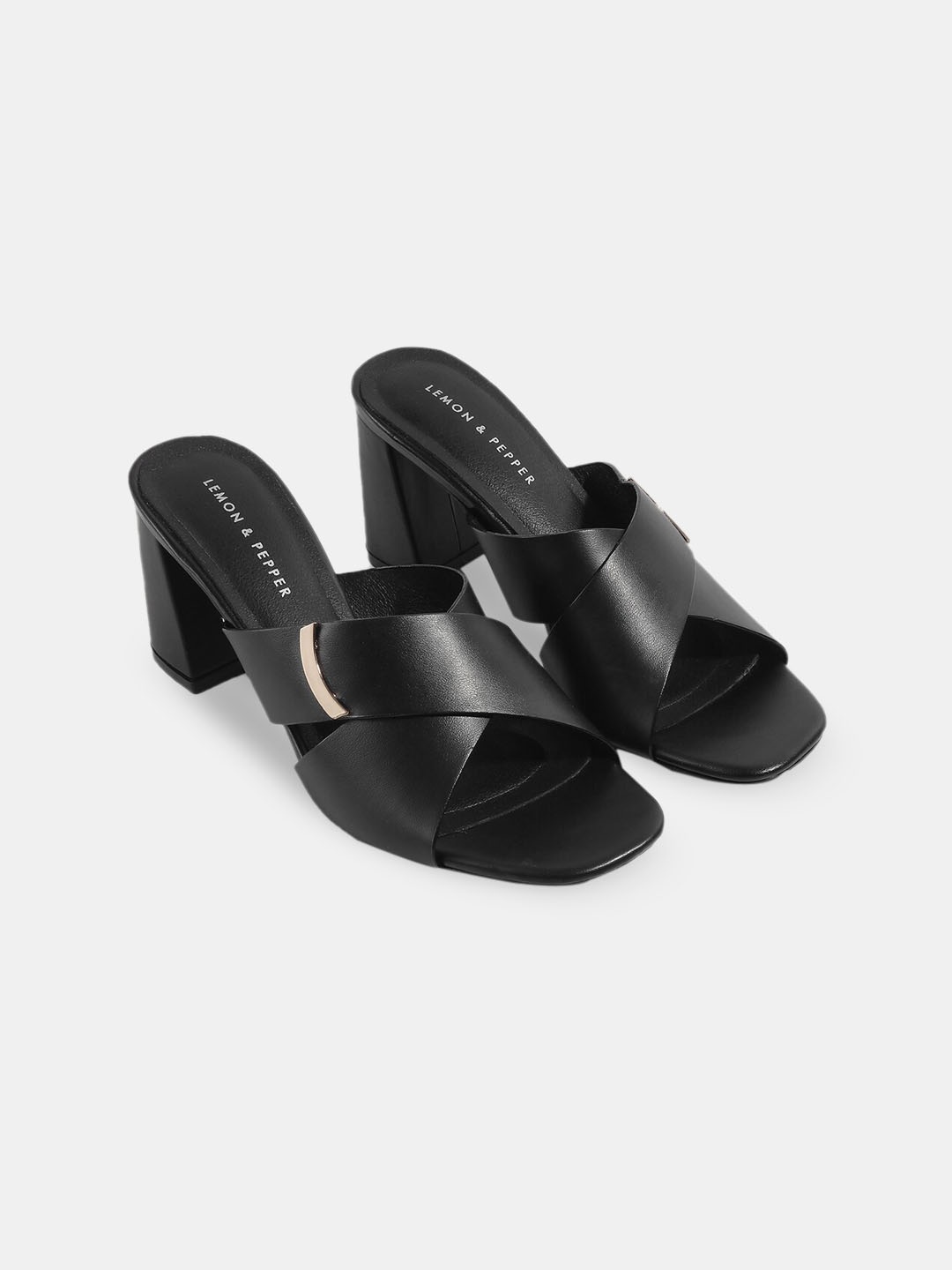

LEMON & PEPPER Black Open Toe Block Heels