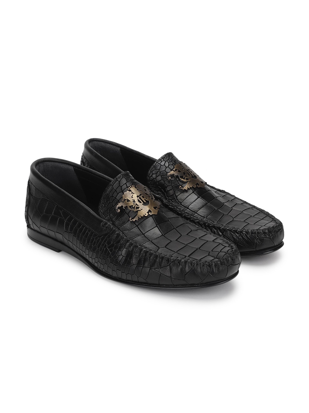 

JOHN RICHARDO Men Black Textured Leather Loafers