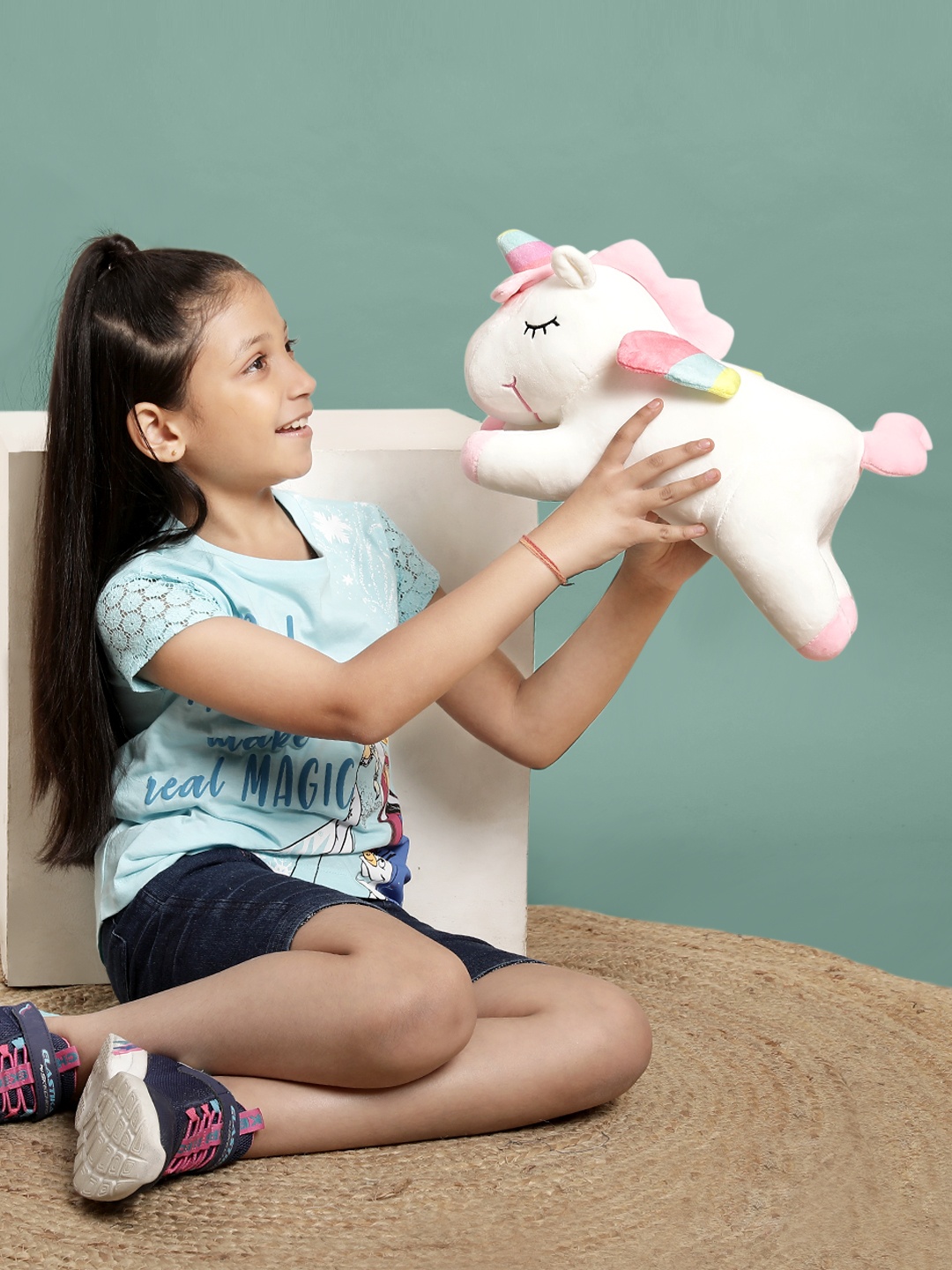 

DukieKooky Kids Cream-Colored Solid Sleeping Unicorn Soft Toy