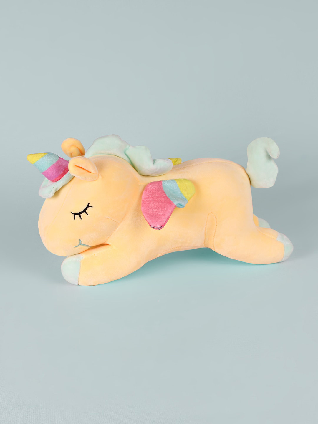 

DukieKooky Kids Yellow & Pink Solid Sleeping Unicorn Soft Toy