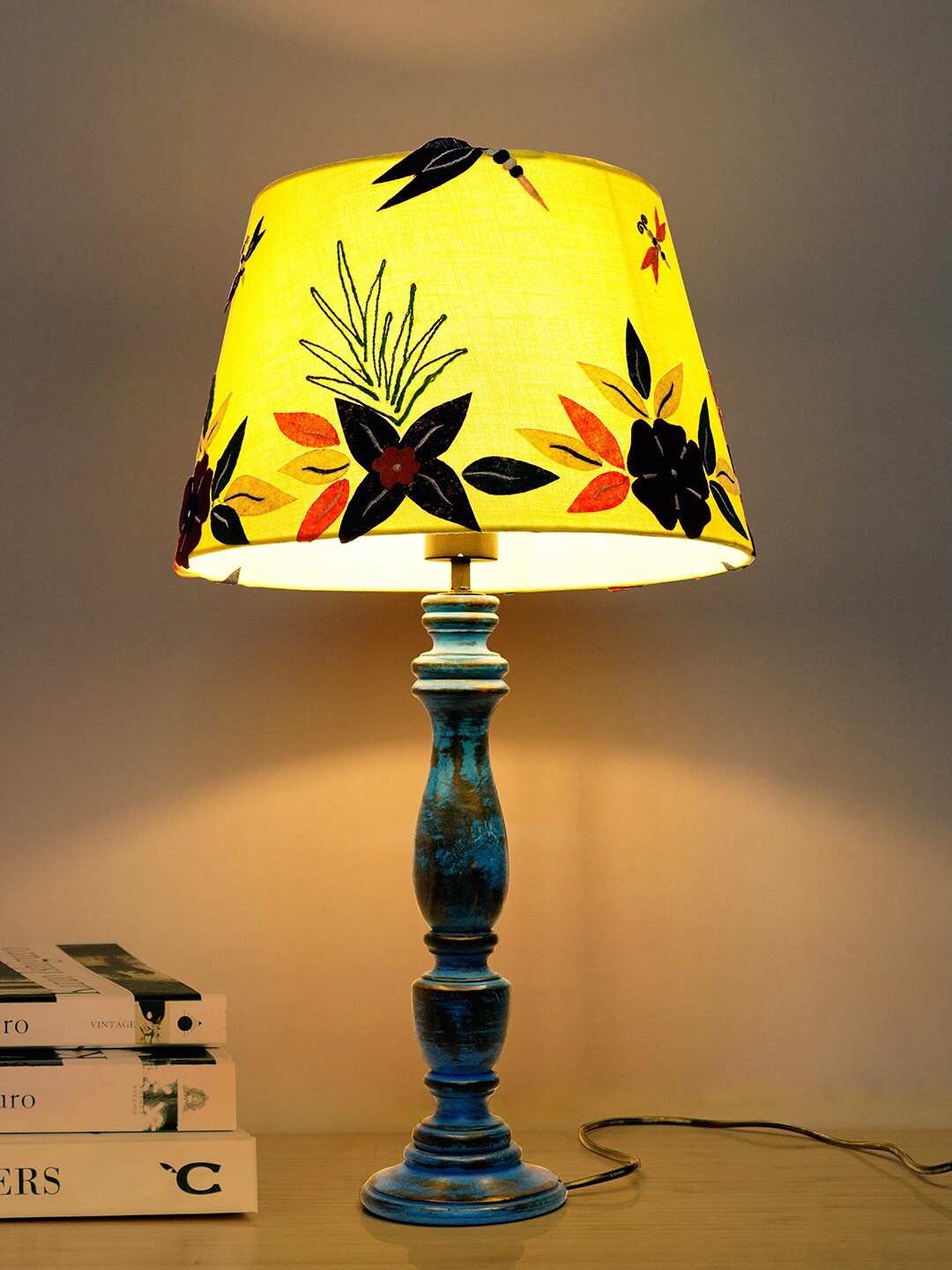 

Fos Lighting Lime Green & Blue Printed Wooden Table Lamps