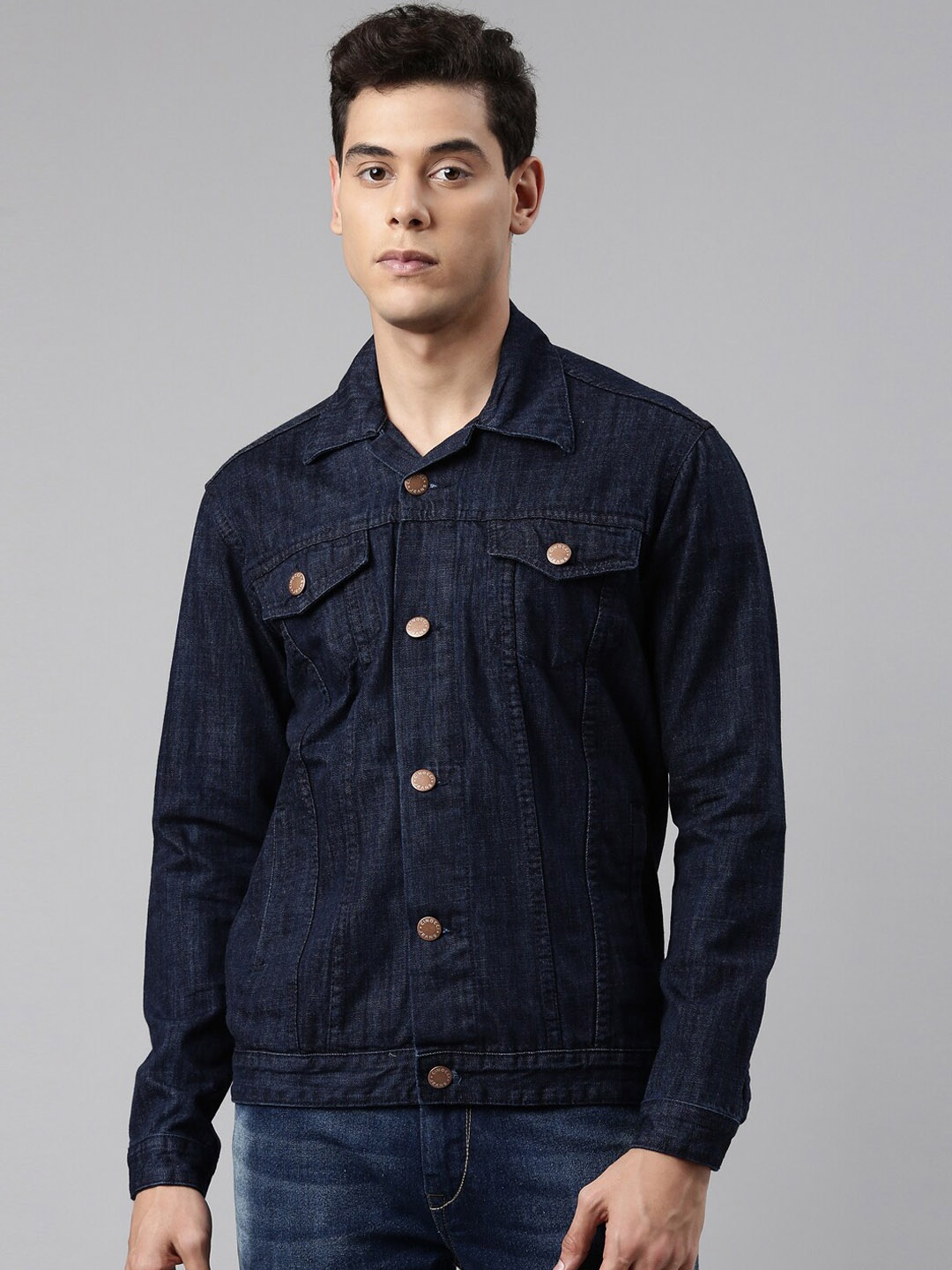

CINOCCI Men Blue Solid Denim Jacket